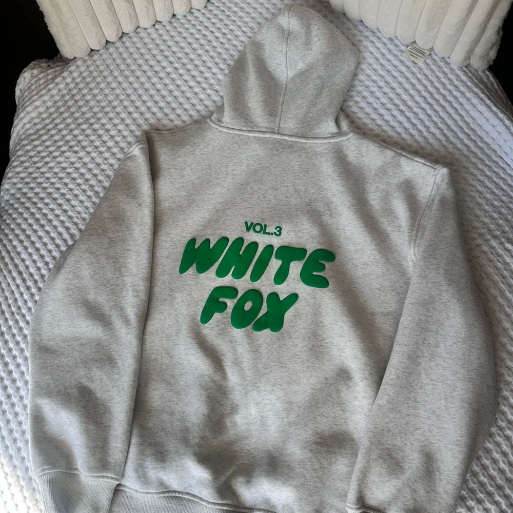 White Fox Boutique Gray Hoodie with Green Print